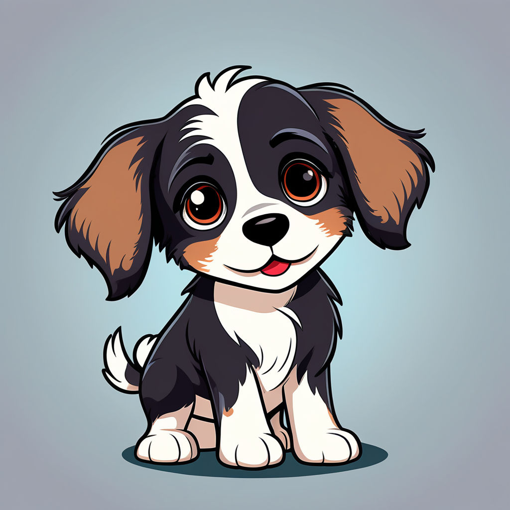 Simple minimalist cute dog cartoon illustration drawing Premium