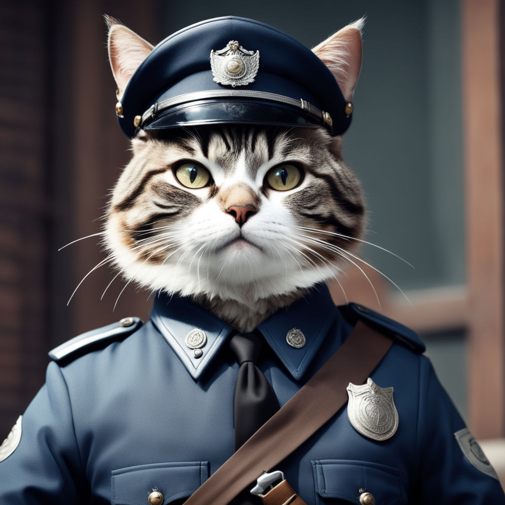 Black Police Cat in Officer Uniform Stock Illustration