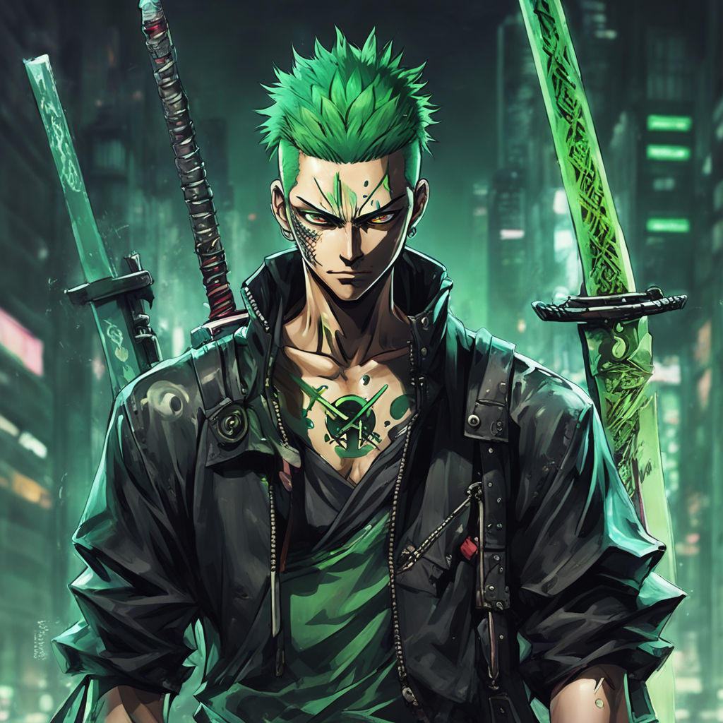 Zoro roronoa in a cyberpunk setting