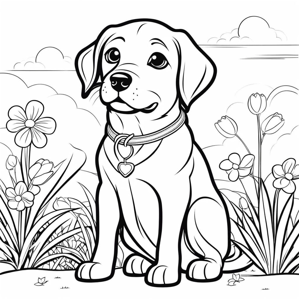 Easy Dog Drawing for Kids Coloring Page