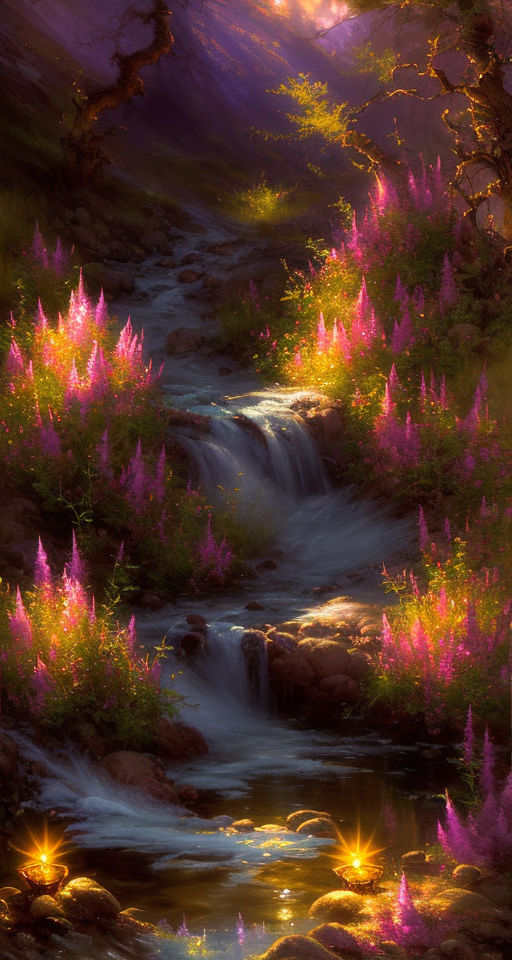 crystal glowy flowers with river - Playground