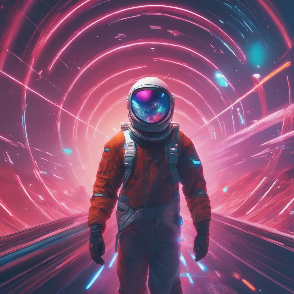 Synthwave spaceman gazing at vibrant space scene