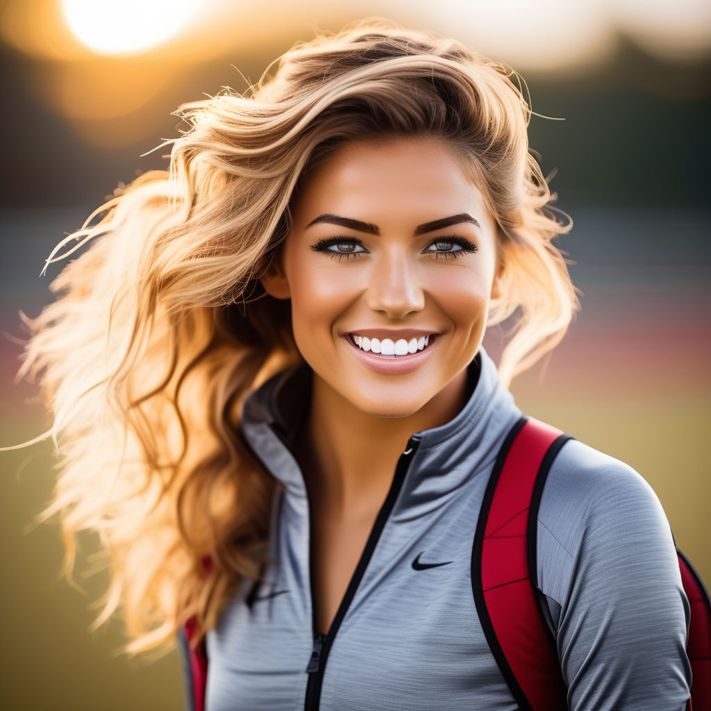 looks beautiful and energetic in her form-fitting athletic attire full face  portrait - Playground