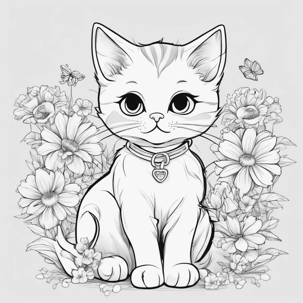 cat black and white coloring page