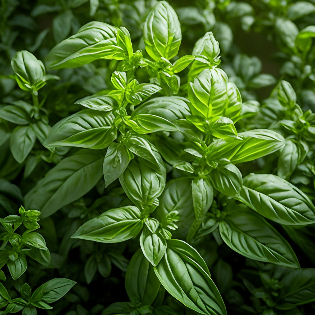 basil leaves delicately strewn