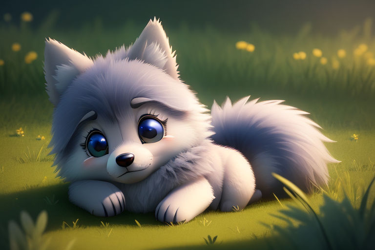 sad anime wolf pup