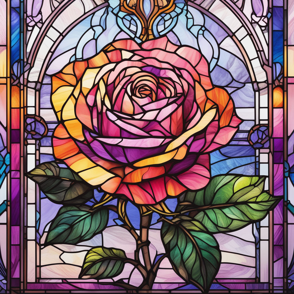 beauty and the beast stained glass window rose