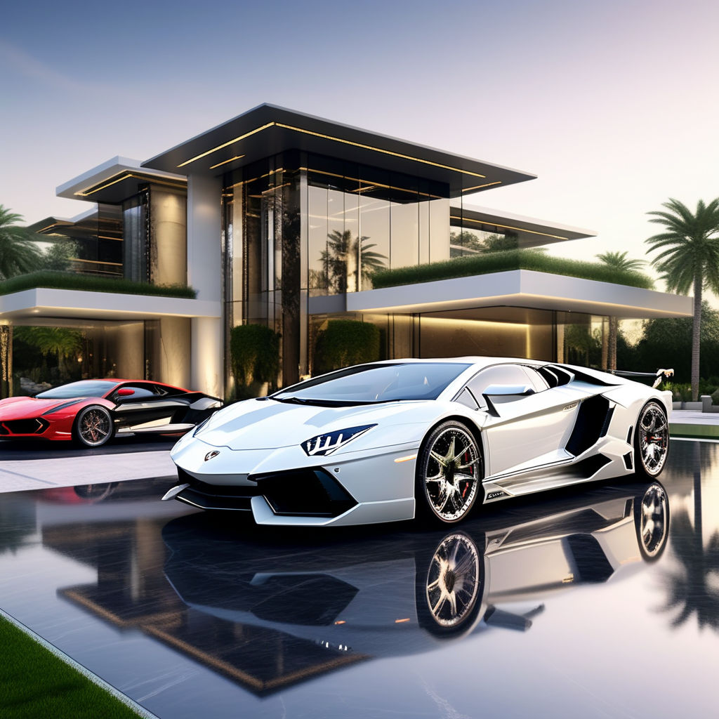 Opulent Mansion & Lamborghini Aventador, Luxe Lifestyle Showcase, AI Art  Generator