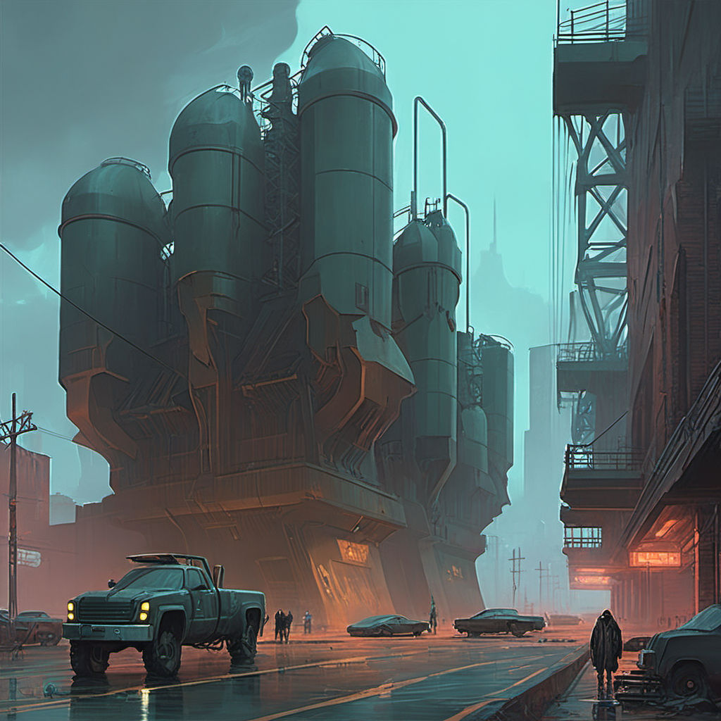 distant industrial city art