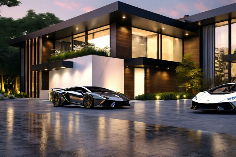 Opulent Mansion & Lamborghini Aventador, Luxe Lifestyle Showcase, AI Art  Generator