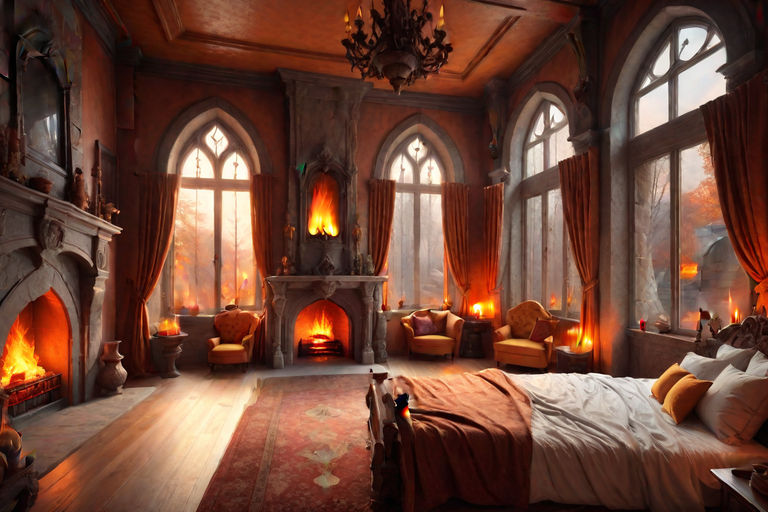 Fantasy Interior Medieval Bedroom Traditional Decorations Cozy Fireplace  Rendering Stock Photo by ©digitalstorm 442622910