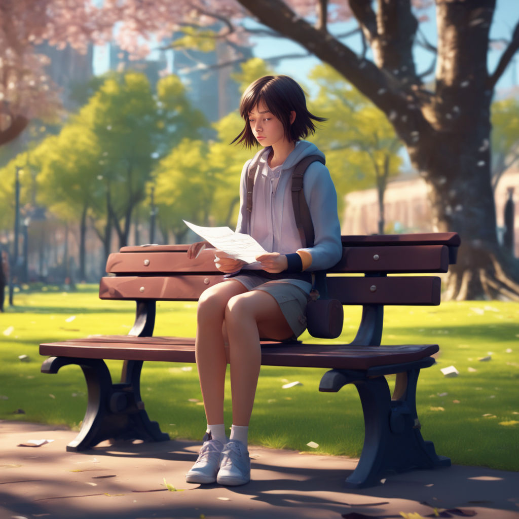 Anime girl sitting on park bench drinking boba on Craiyon