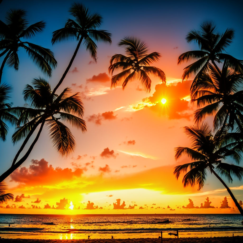 beautiful beach sunsets palm trees