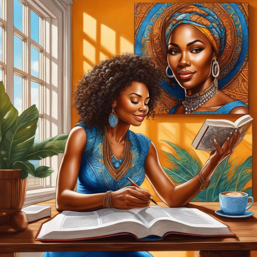 black woman reading painting