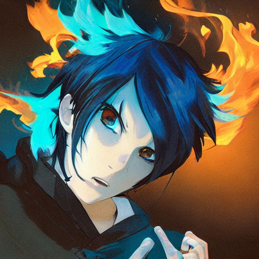 anime child boy with blue hair