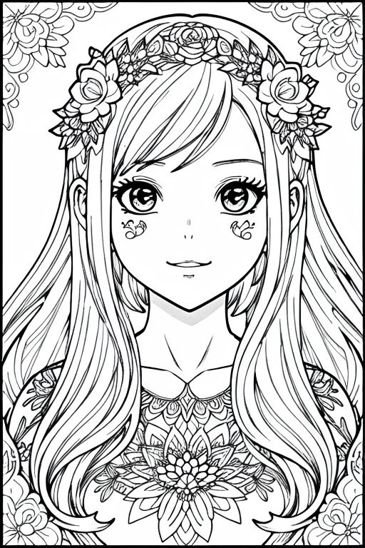 long hair anime girl coloring pages