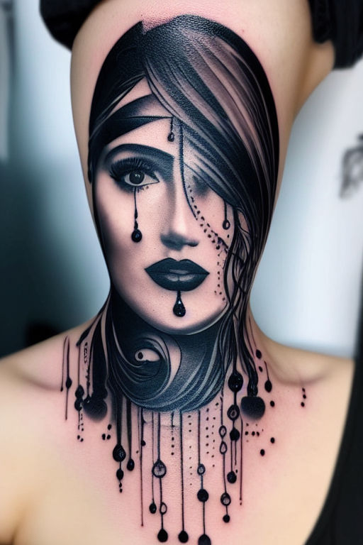Abstract line art tattoo on the neck