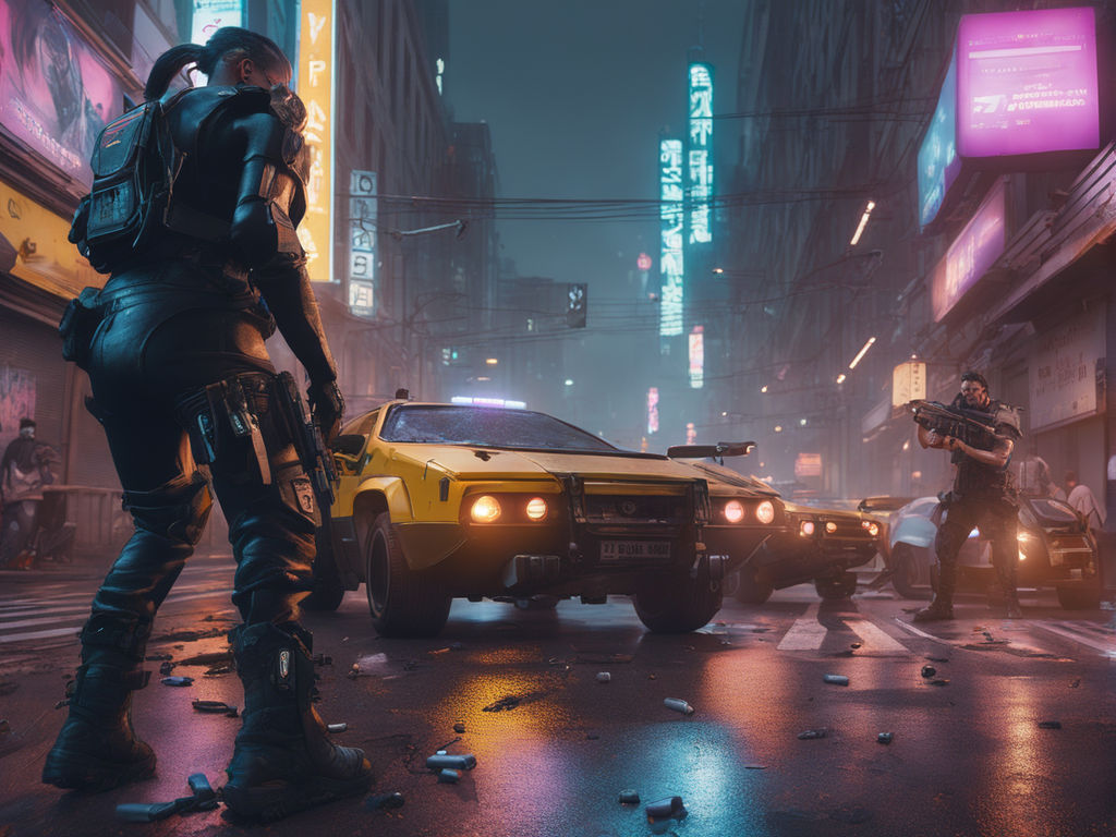 Images Cyberpunk 2077 Pistols Girls vdeo game 1366x768