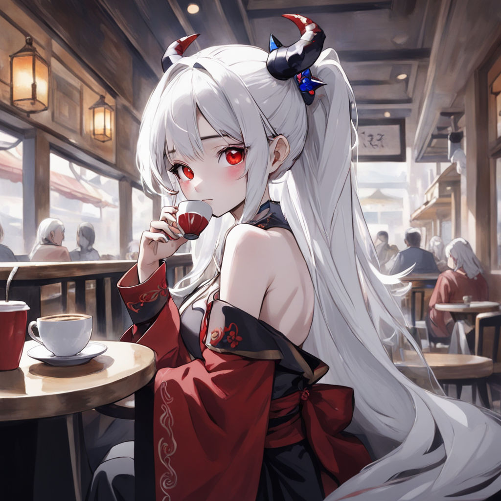 anime demon girl with white hair