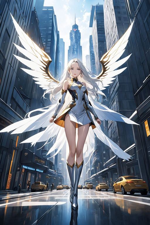 anime angel girl with white hair and blue eyes