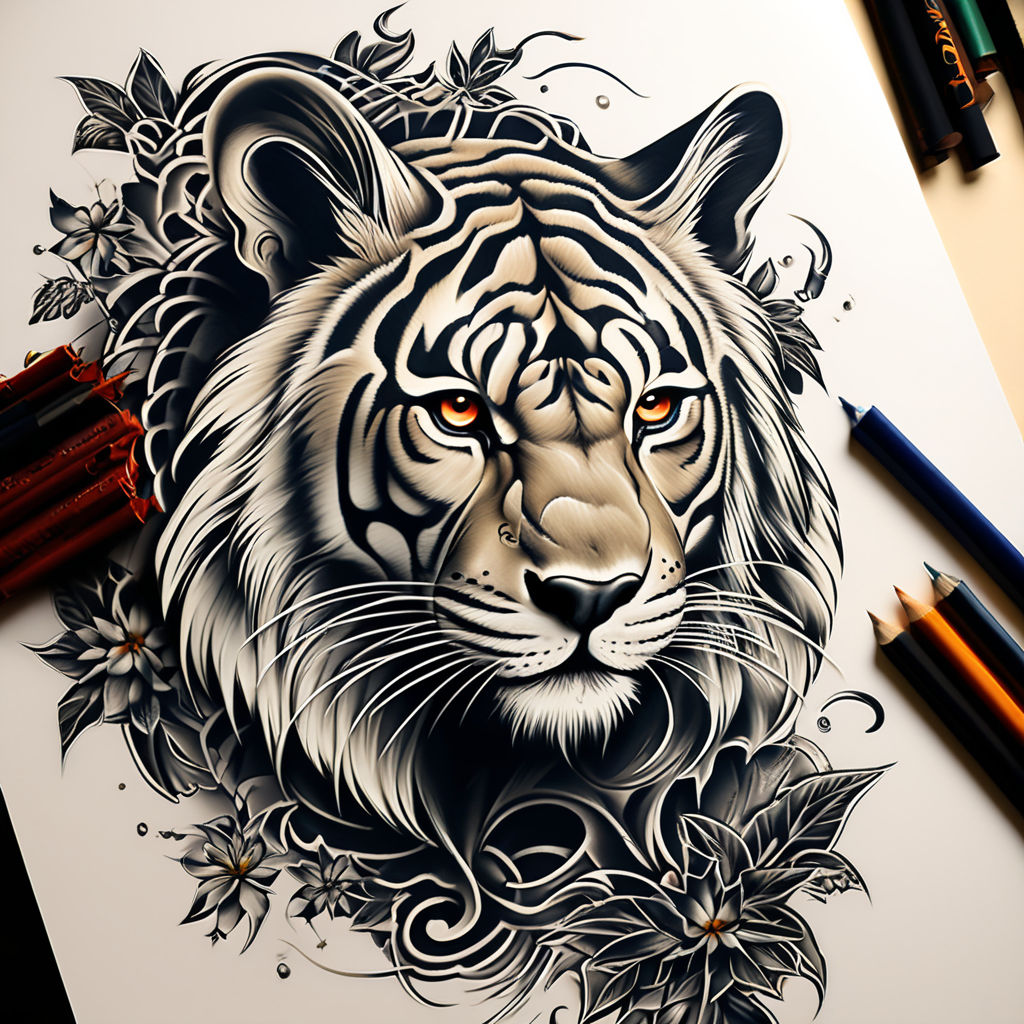 Powerful Minimal Tiger Design Tattoo - A High-Quality Black and White Line  Art Sketch Stock Illustration | Adobe Stock