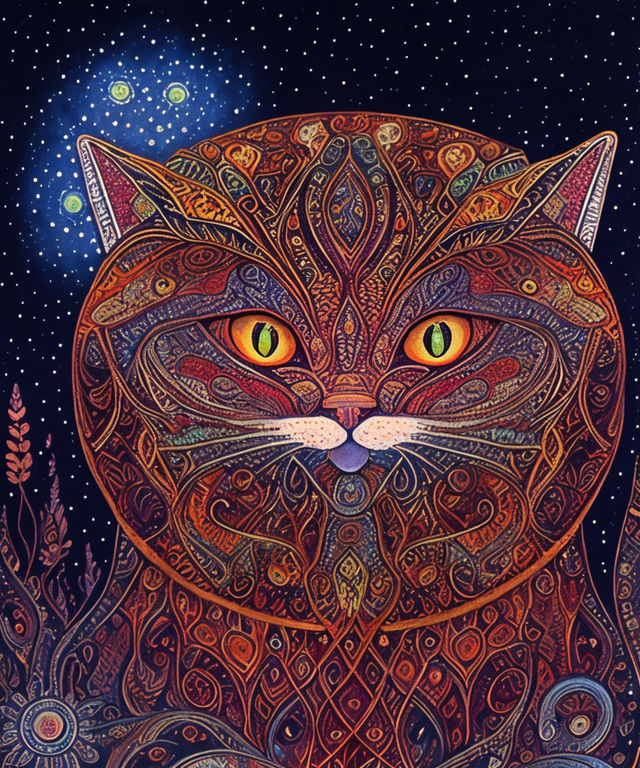 Printable Psychedelic style Cat by Louis Wain - weird, psychedelic, mad art