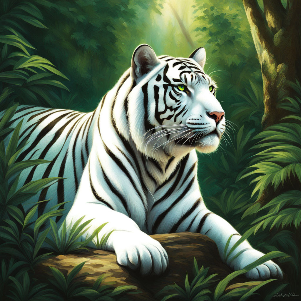 Emerald green and white siberian tiger