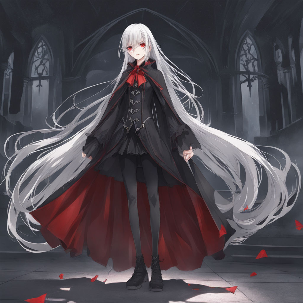 vampire anime girl with silver hair and red eyes