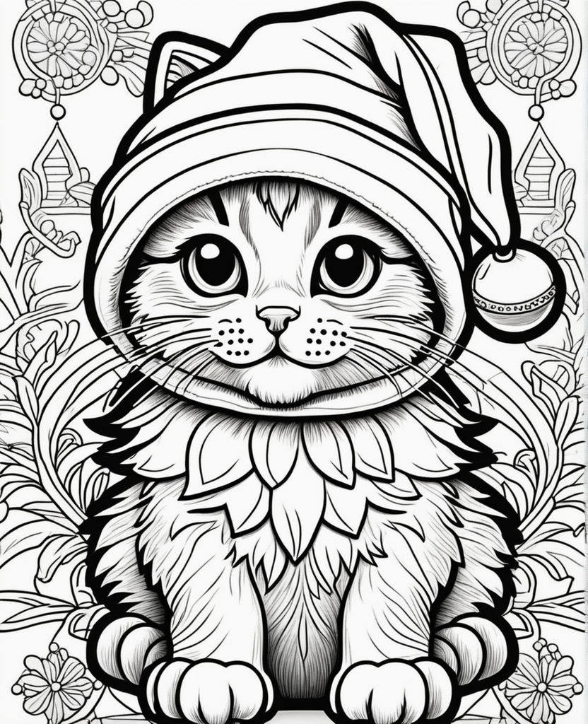 christmas kitten coloring page