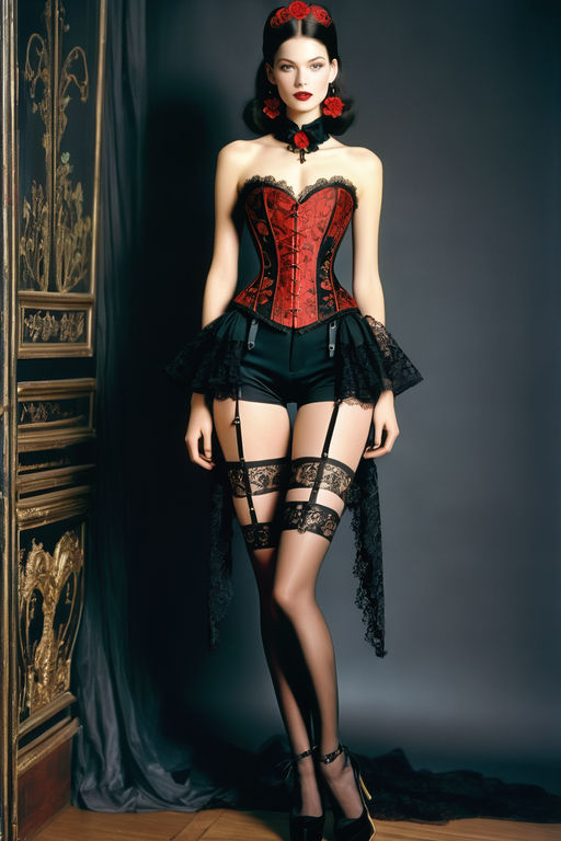 Beauty in detailed Victorian corset and stockings} highly detailed -  Playground