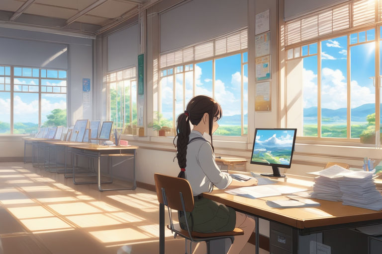 High school classroom in the nighttime, Anime background, 2D illustration.  Stock Illustration | Adobe Stock