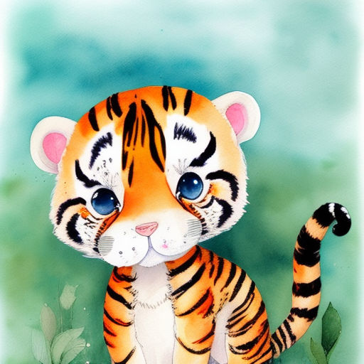 cute baby tiger face on human kid body on black background