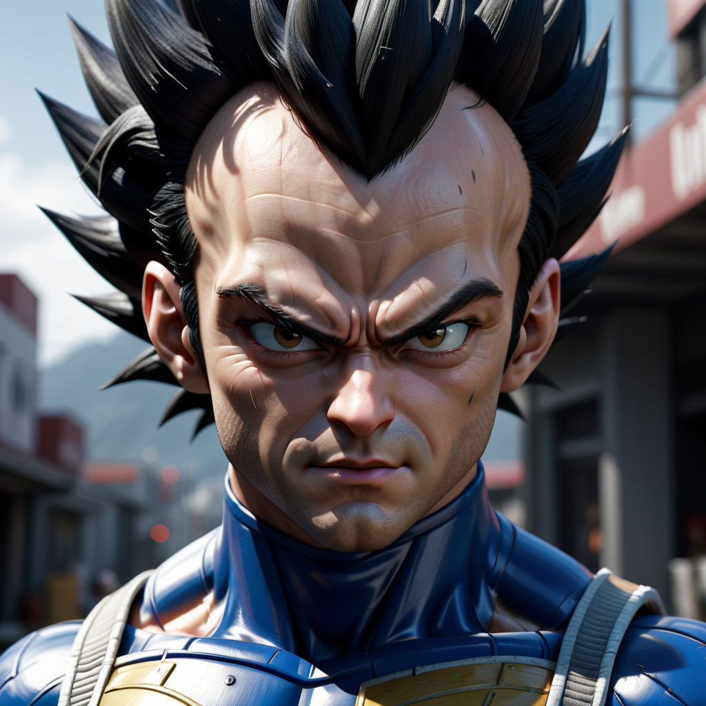 Hyperrealistic, high definition live action full body portrait of vegeta