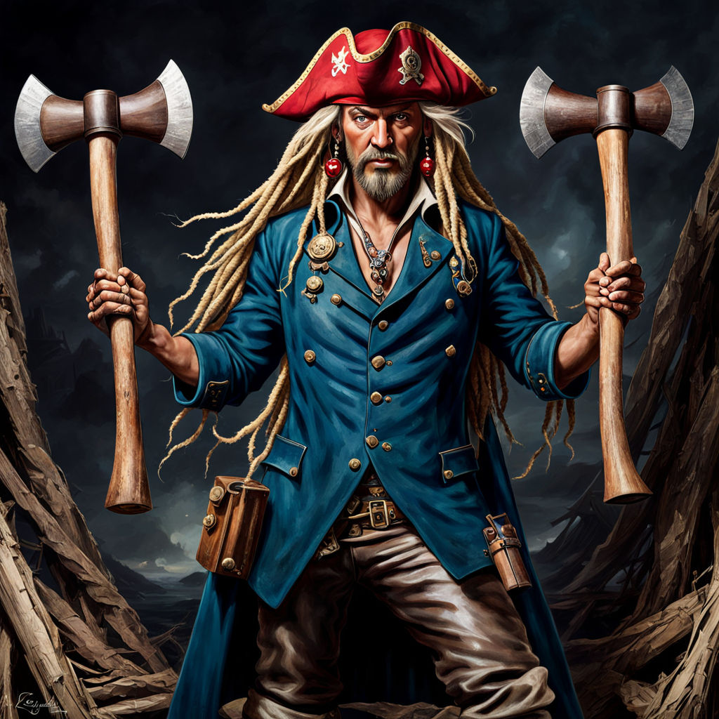 pirate captain with beard hook hand and wooden peg leg - Playground