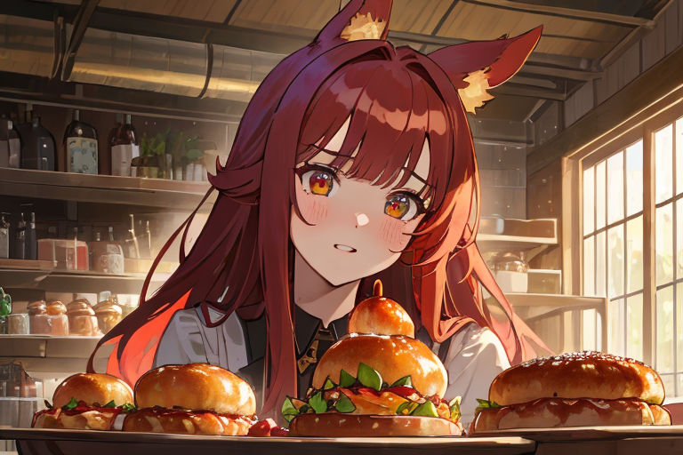 prompthunt: anime girl eating a burger