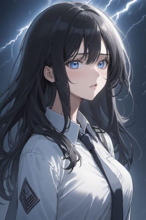 anime girl with light brown hair and icy blue eyes