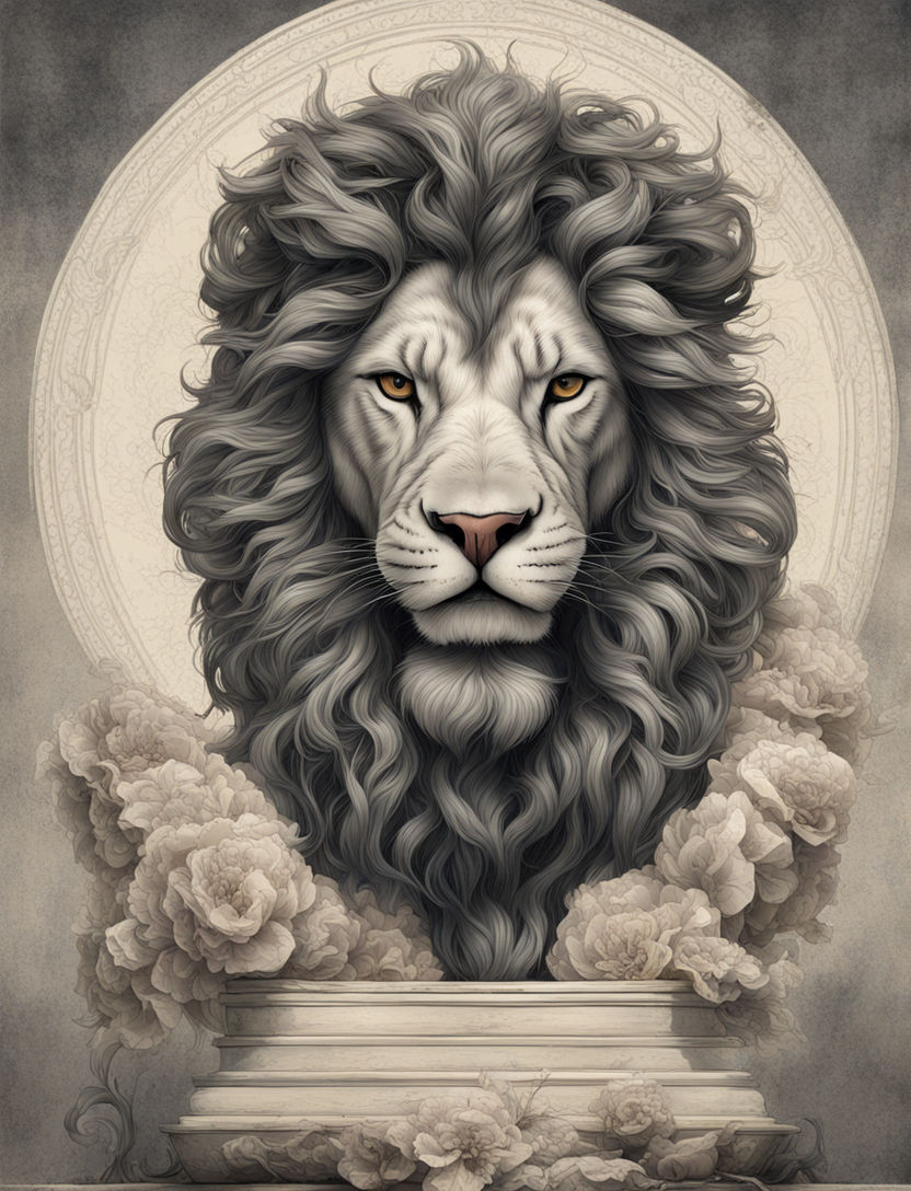 Lexica - portrait of a completely gray male lion