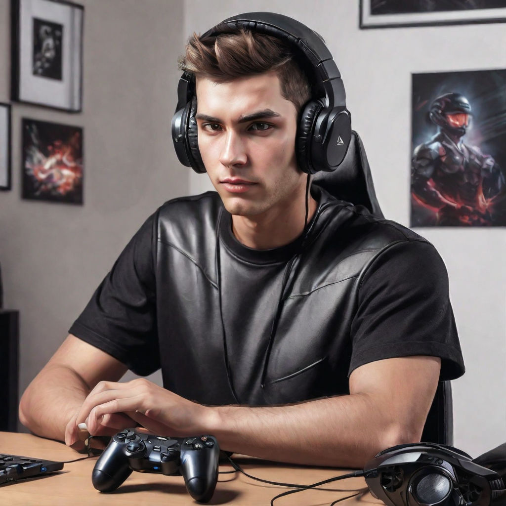 Um jovem jogador profissional asiático vestindo jaqueta jeans senta-se em  uma cadeira com uma mesa de jogos com microfone de monitor de teclado de pc  prepare-se para o jogo de elenco de