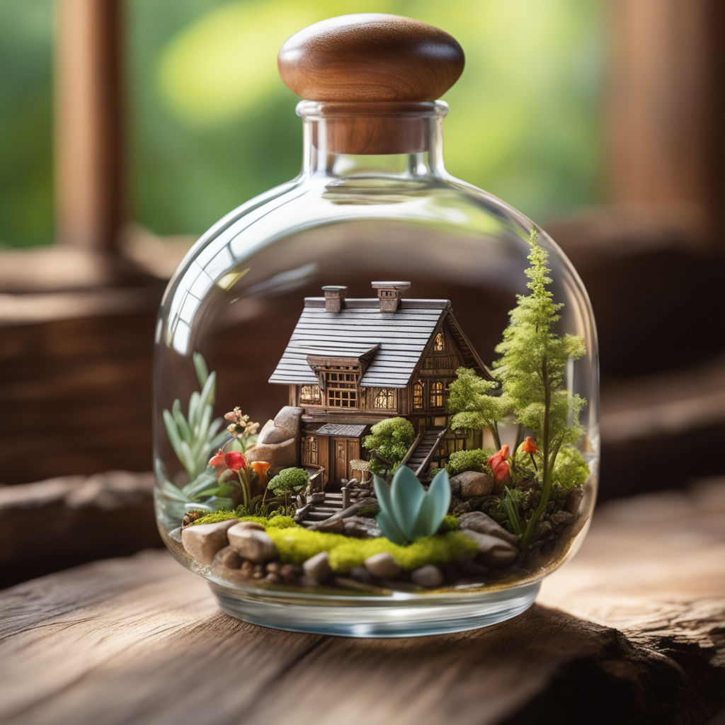 Magical wonderland in a 8K glass bottle, hyperdetailed, delicate