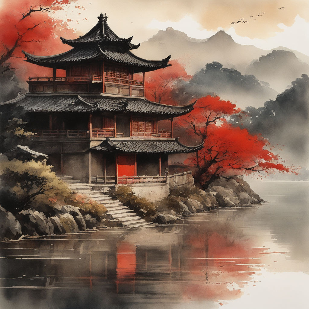 ArtStation - Japanese landscape - Ink and watercolors