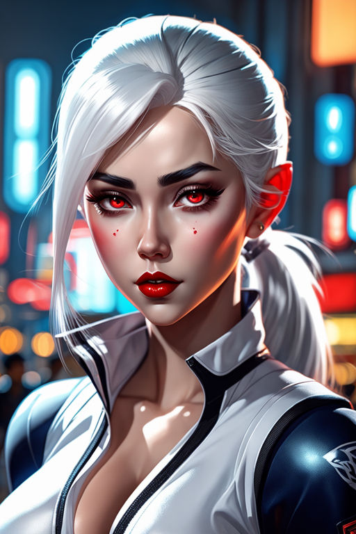 visible-elk918:   , elf vampire girl with white hair and red eyes. anime style