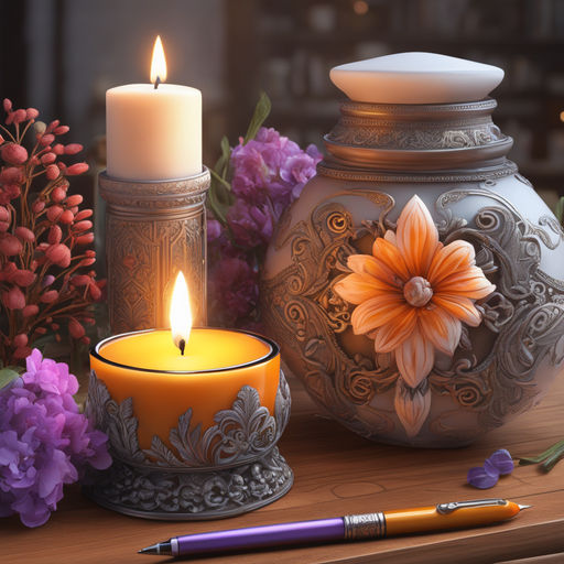 Digital painting of a burning candle in colour background. The