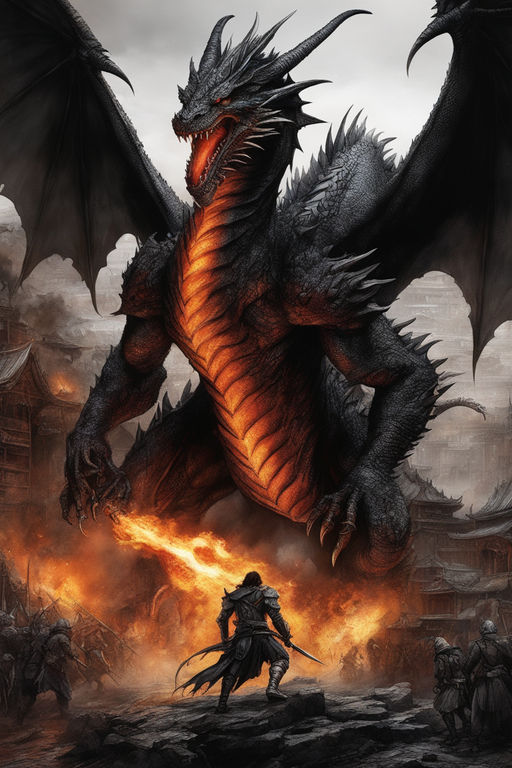 black dragons breathing fire