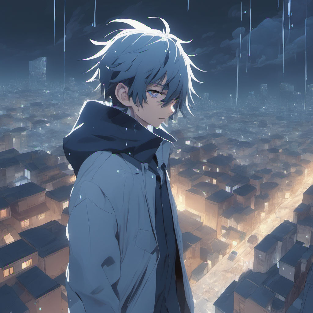 Anime eboy smoking in the rain