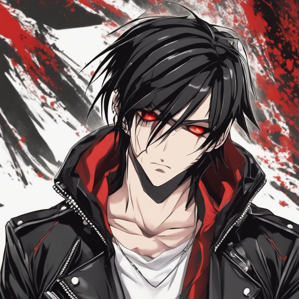 anime vampire guy with black hair and red eyes