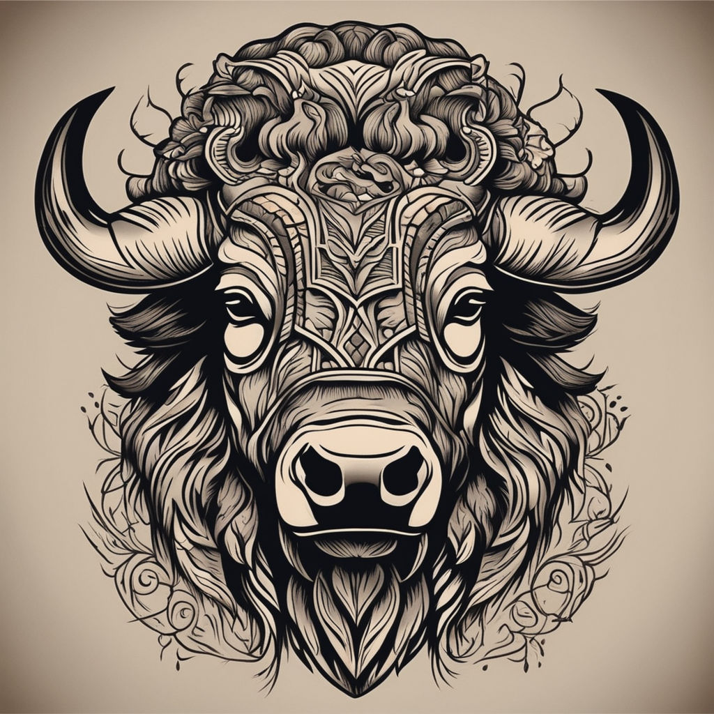 american bison head drawing