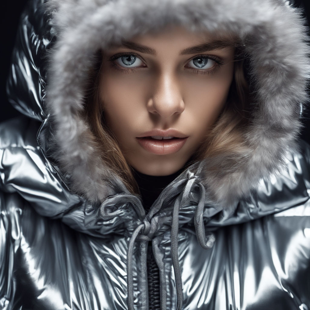 large format film photo of a european model wearing a Louis Vuitton branded  puffer jacket - Playground