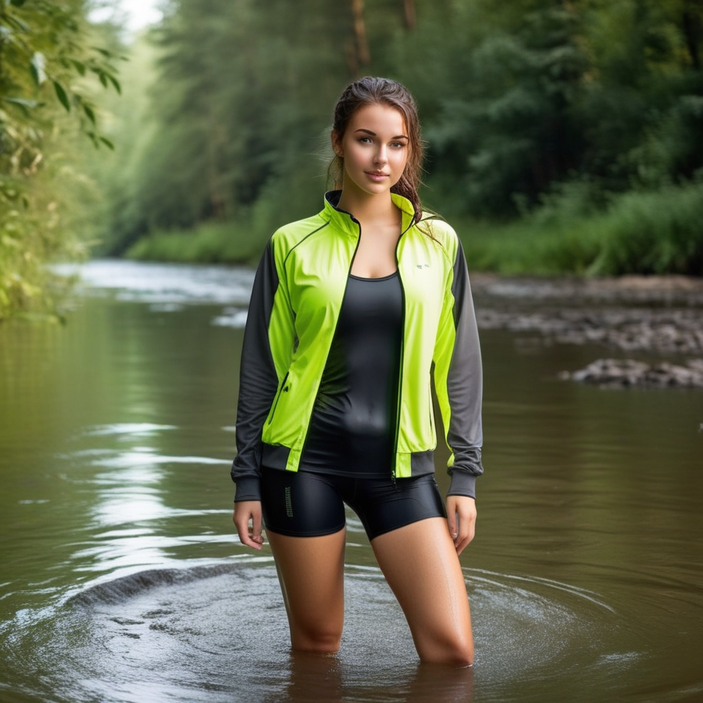 ein Mädchen in einem pullover das alleine in einer waldlichtung am fluss  sitzt - Playground