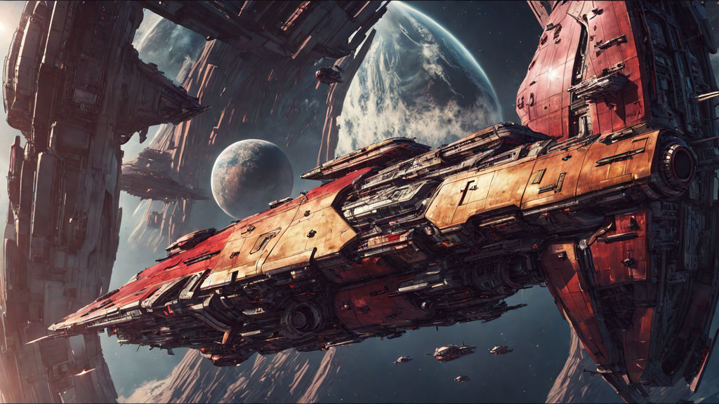 featuring colossal battleships from distant worlds engaged in an epic  interstellar war. The scene captures the iconic space opera essence -  Playground