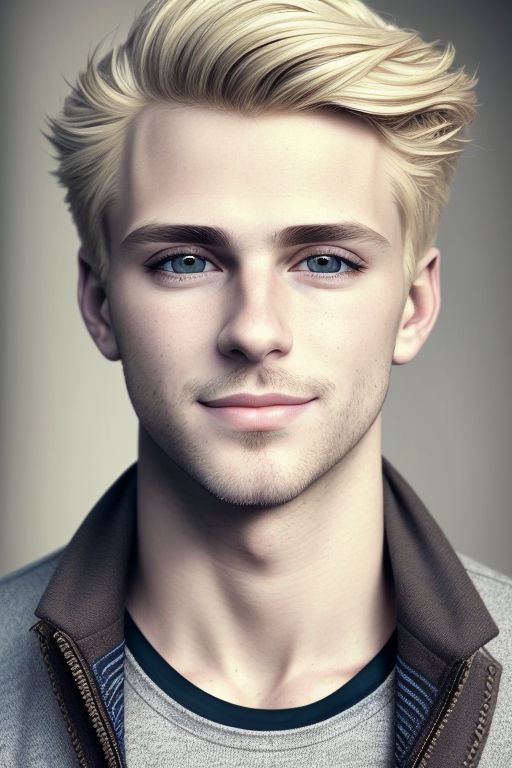 Blonde wavy hair, blue eyes, anime guy